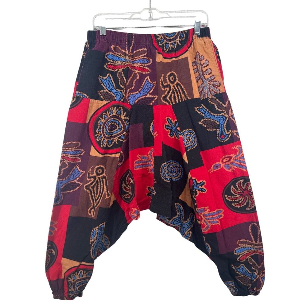 Harem Pants Adult Sz S Red/Blue/Black Patchwork Hip Hop Artsy Tribal Casual Boho